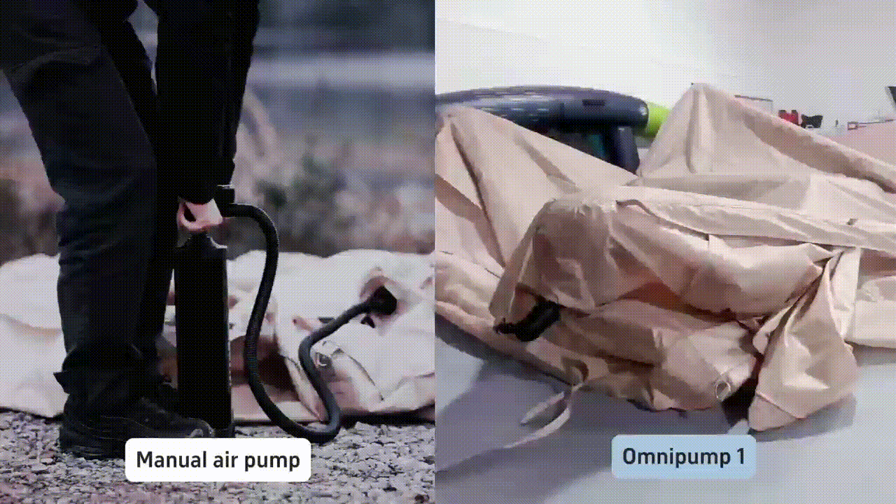 BSCOBBER Omnipump-1 portable electric pump vs traditional manual pump – compact hands-free design for easy and efficient bike tire inflation