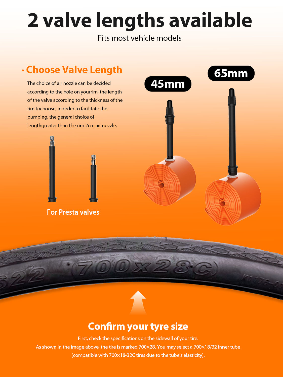 700c tpu bicycle tube 2 valve lengths available