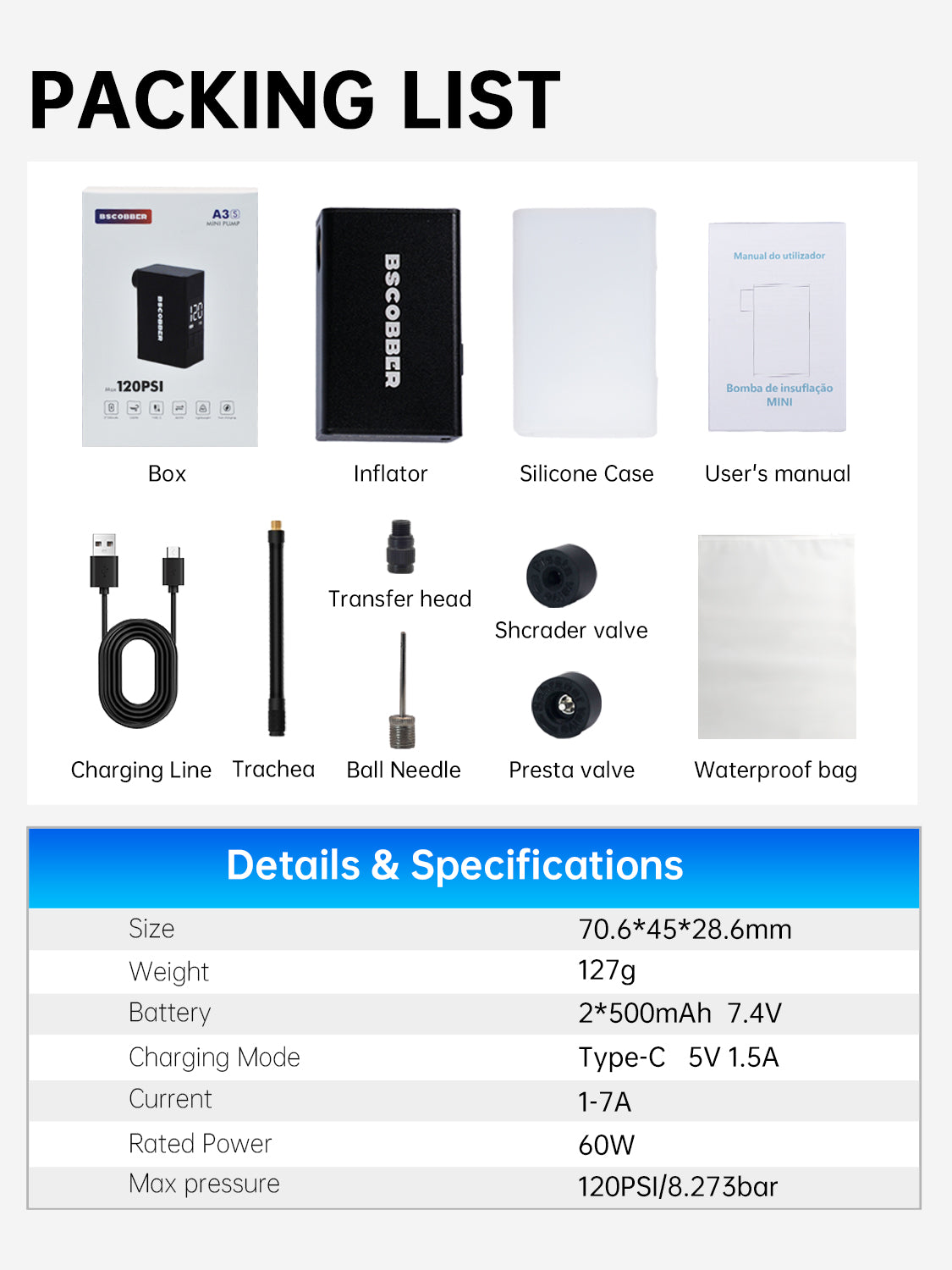 bike pump air packing list details