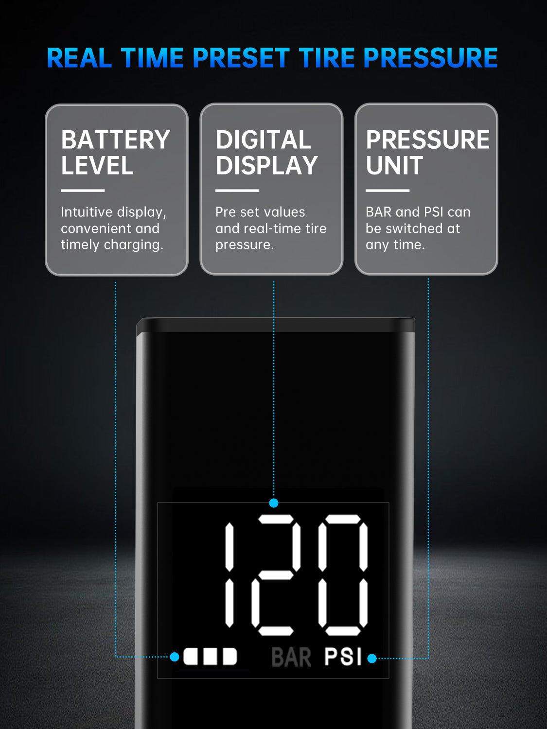 cycle pump for bicycle battery level digital display pressure unit
